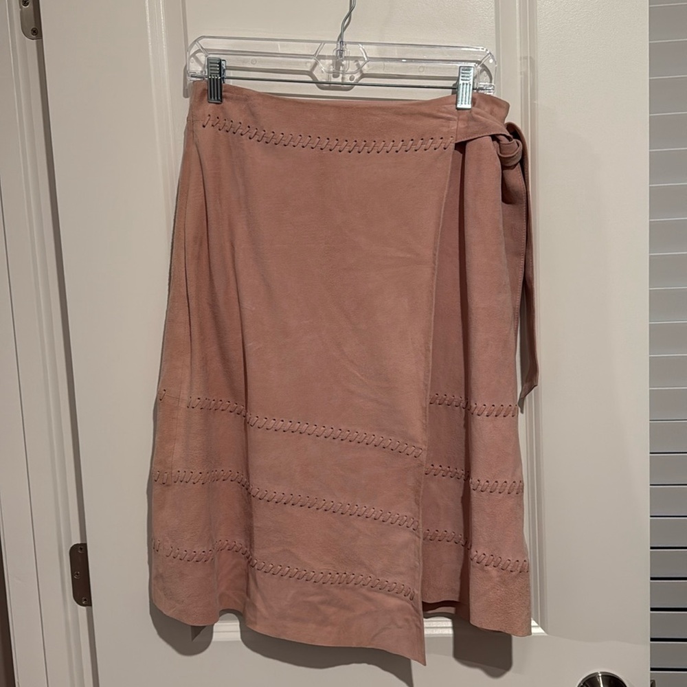 WHBM Pink suede wrap skirt